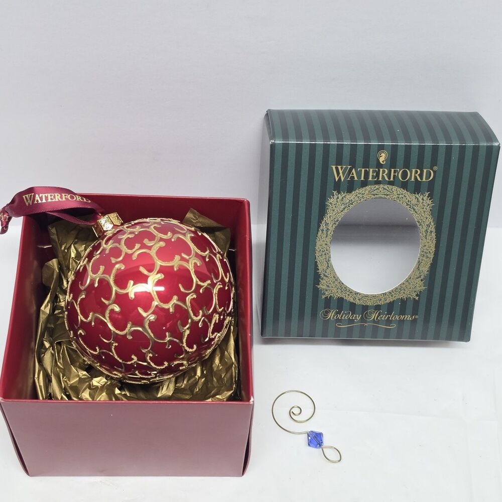 Waterford Holiday Heirlooms Red Gold Filigree Ball Christmas Ornament With Box